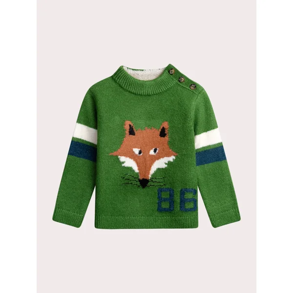 Pull en tricot vert avec jacquard renard - Soins Bébé Naturels & Produits Maman Après Naissance