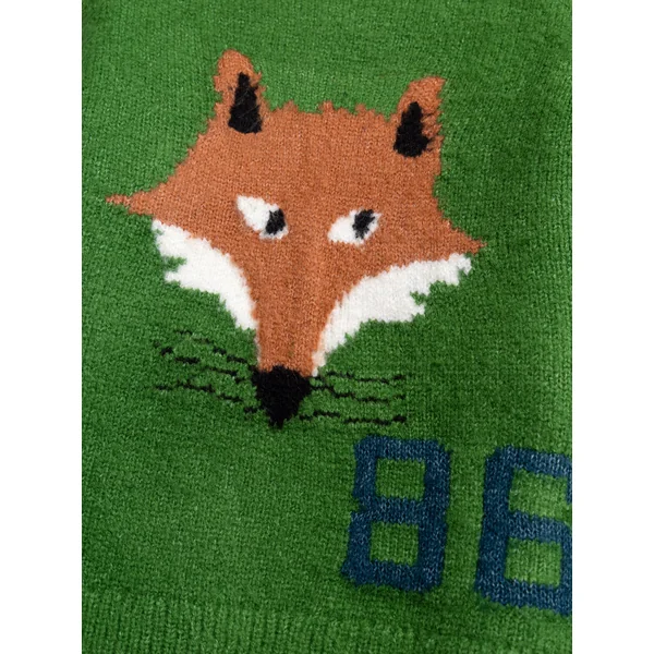 Pull en tricot vert avec jacquard renard - Soins Bébé Naturels & Produits Maman Après Naissance