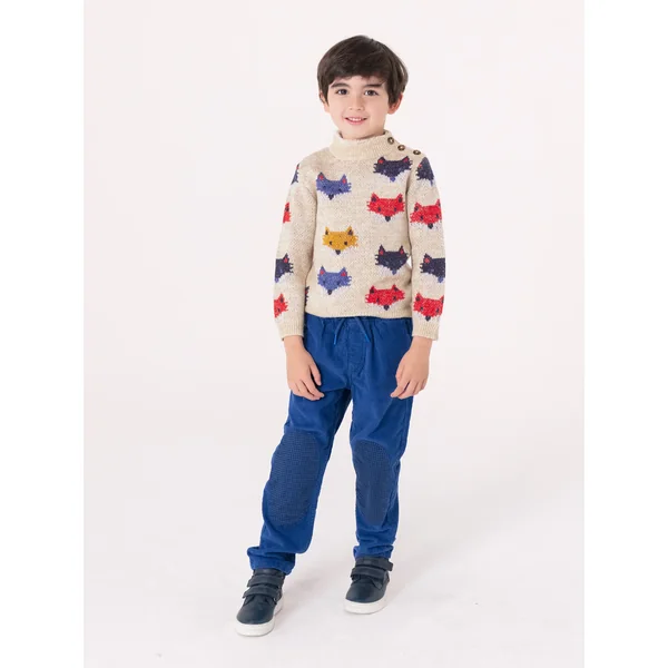 Pull écru chiné en jacquard imprimé renard pour garçon - Soins Bébé Naturels & Produits Maman Après Naissance