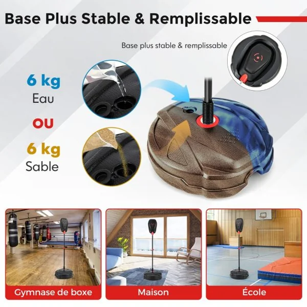 Punching Ball Enfants sur Pied Réglable en Hauteur 95-126 cm Sac de Frappe Boxe avec Gants et Base Remplissable Rebond Rapide pour 5 Ans+
