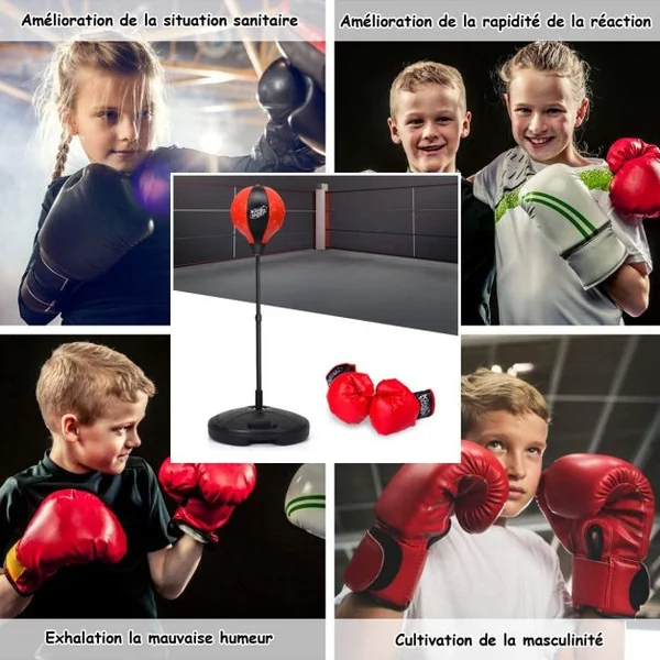 Punching Ball sur Pied pour Enfant pour Enfants gés de 5 Ans Réglable en Hauteur 81-125CM