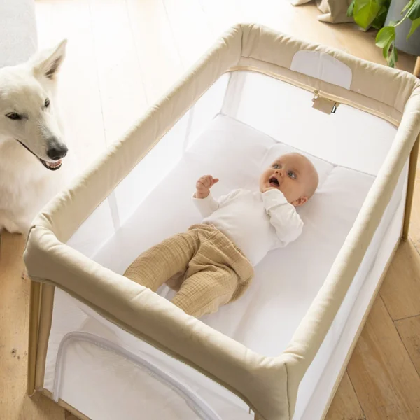 Pure White foldable travel cot for baby