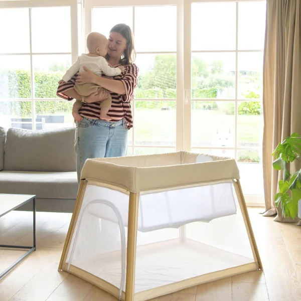 Pure White foldable travel cot for baby