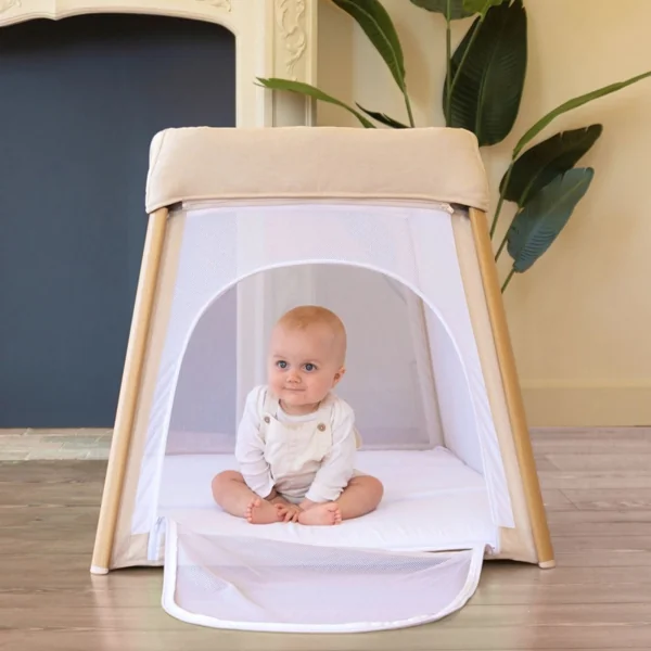 Pure White foldable travel cot for baby