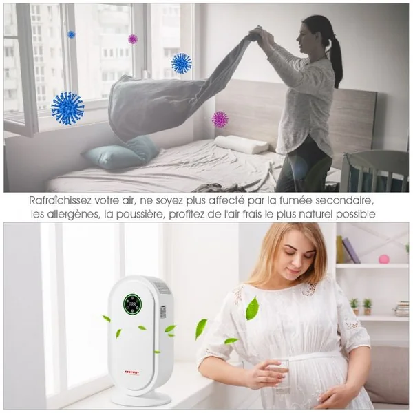 Purificateur d'Air 50w pour Pièces de 30-40m²avec Système de Capteur Intelligent Minuterie Affichage Led 27x17,6x60cm