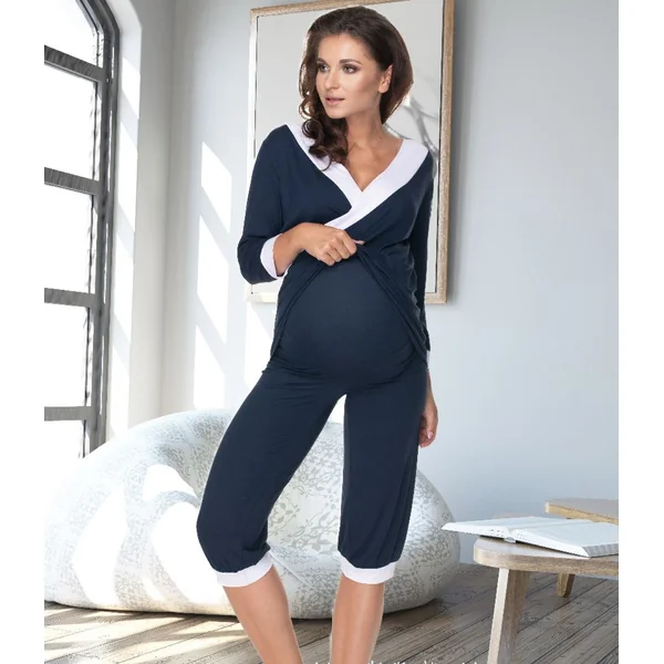 Pyjama court de grossesse et d'allaitement - Gris/Marine - Reste 1 S/M
