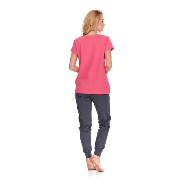 Pyjama de grossesse et d'allaitement en coton oeko-tex - Fuschia/Bleu - Reste L