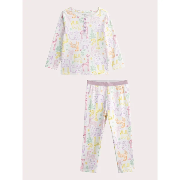 Pyjama écru imprimé animaux pour enfant fille - Soins Bébé Naturels & Produits Maman Après Naissance