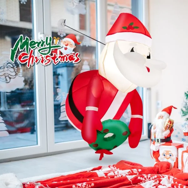 Père Noël Gonflable 100CM - Décoration Fenêtre de Noël Gonflable - 2 Lumières LED Intégrées 3Ventouses