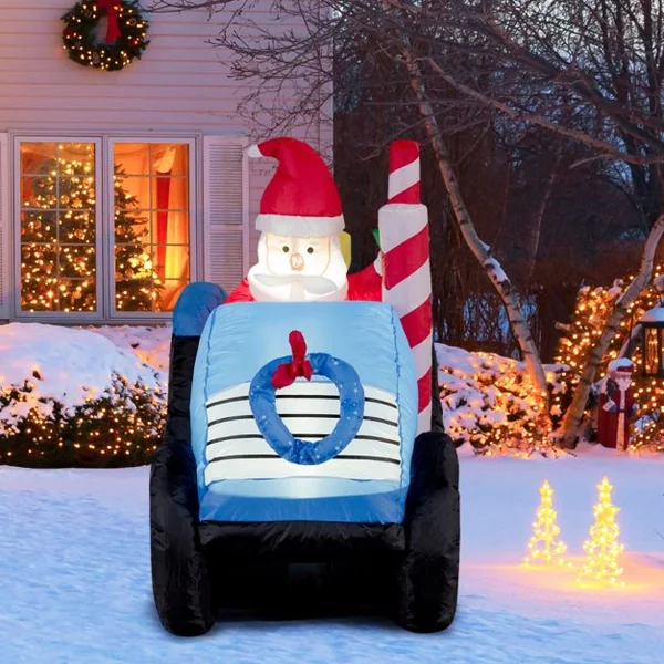 Père Noël Gonflable Décoratif 170 Cm Illuminé Par Led 2 Piquets de Sol + Cordes Ventilateur en Polyester Imperméable
