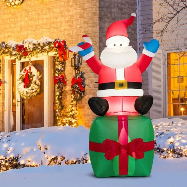 Père Noël Gonflable Décoratif 180 Cm Illuminé Par Led Transformateur Gonfleur en Tissu Polyester Imperméable