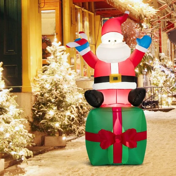 Père Noël Gonflable Décoratif 180 Cm Illuminé Par Led Transformateur Gonfleur en Tissu Polyester Imperméable