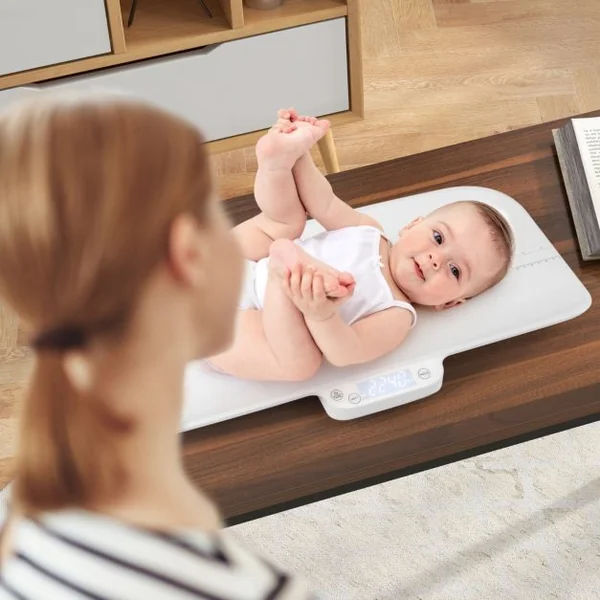 Pèse-bébé Numérique avec 4 Modes de Mesure Balance précise avec Écran LCD avec Échelle de 60 cm Piles non Incluses Blanc