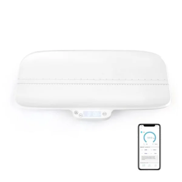 Pèse-bébé Numérique avec 4 Modes de Mesure Balance précise avec Écran LCD avec Échelle de 60 cm Piles non Incluses Blanc