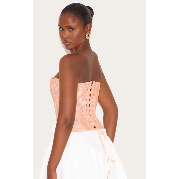 Pêche Corset En Dentelle Florale Transparente Texturée