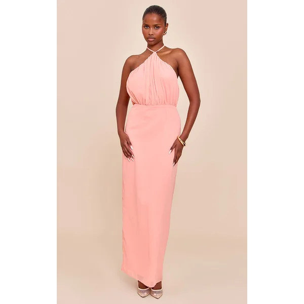 Pêche Robe Longue En Mousseline À Col Licou