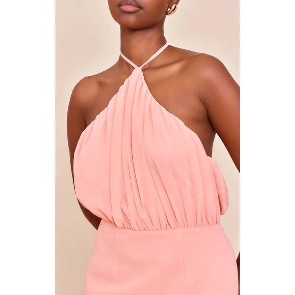 Pêche Robe Longue En Mousseline À Col Licou