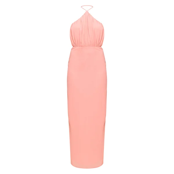 Pêche Robe Longue En Mousseline À Col Licou