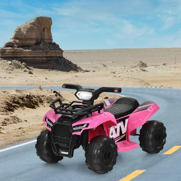 Quad Électrique Enfants avec 4 Roues Antidérapantes Musique Klaxon Lumière LED Guidon Lisse Boîte de Rangement Noir/Rose/Rouge/Vert