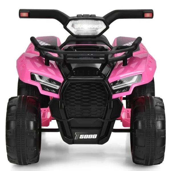Quad Électrique Enfants avec 4 Roues Antidérapantes Musique Klaxon Lumière LED Guidon Lisse Boîte de Rangement Noir/Rose/Rouge/Vert