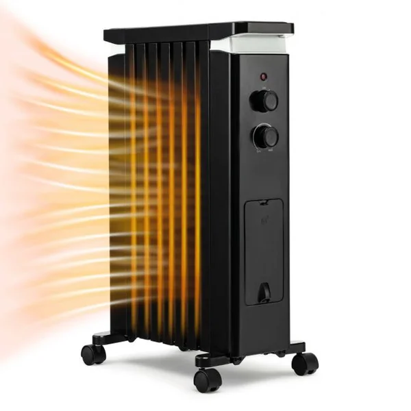 Radiateur Bain d'Huile 1500W 3 Chaleurs Réglable Séchoir Rétractable Thermostat Intégré Double Protection 7 Eléments Noir