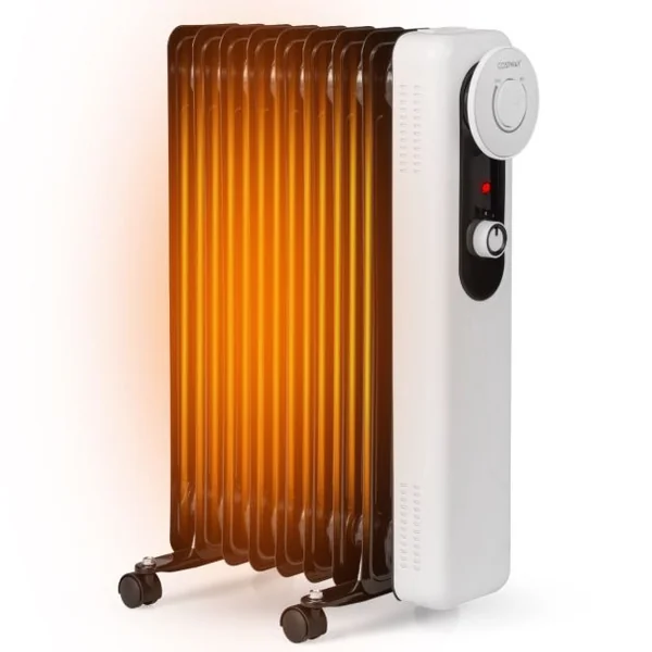 Radiateur Bain d'Huile Portable 2000W 3 Puissance 9 Éléments Thermostat Réglable Double Protection Économie d’Energie 25㎡ Noir
