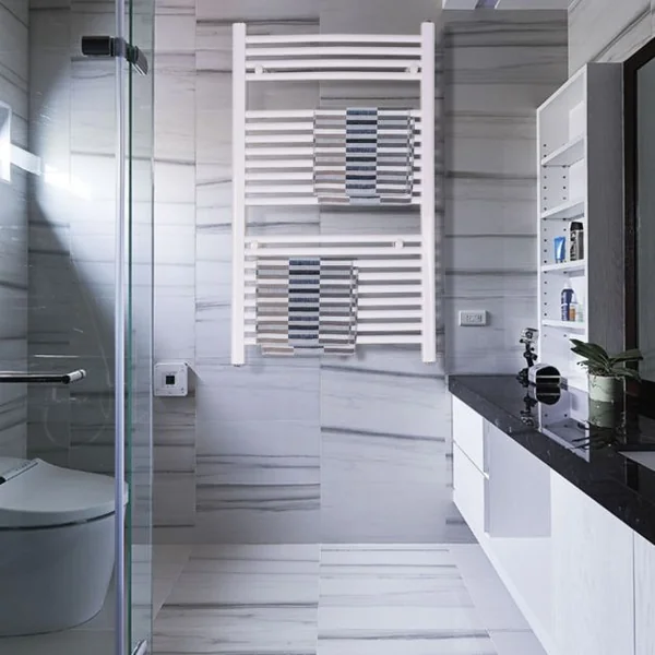 Radiateur sèche-serviettes Porte-serviettes électrique Barres pour serviettes électrique mural en fer 100 x 60 cm, Blanc