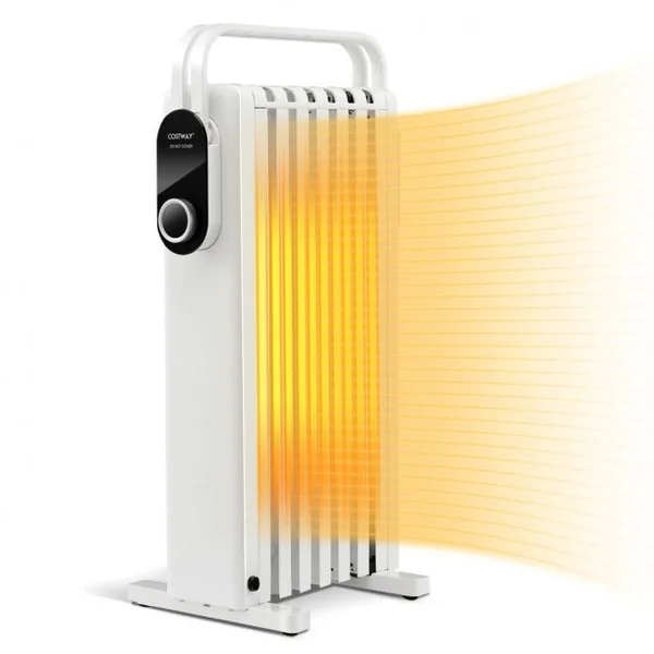 Radiateur à Huile Mobile 1500W 3 Chaleurs Réglable Racks de Serviettes Double Protection contre Surchauffe 7 Eléments Blanc