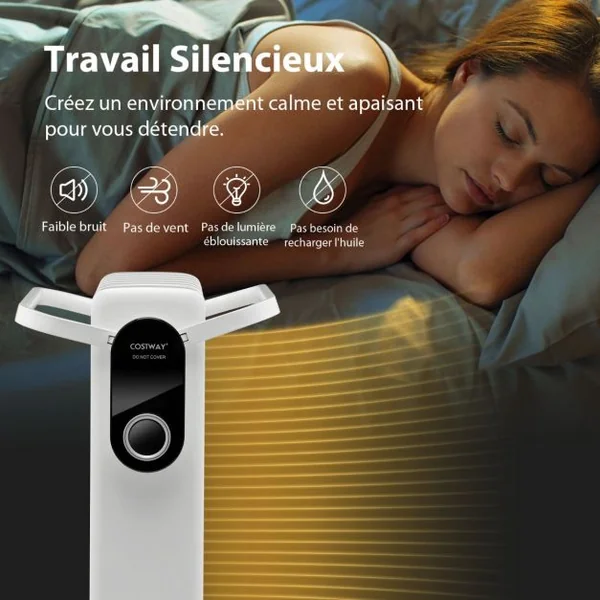 Radiateur à Huile Mobile 1500W 3 Chaleurs Réglable Racks de Serviettes Double Protection contre Surchauffe 7 Eléments Blanc