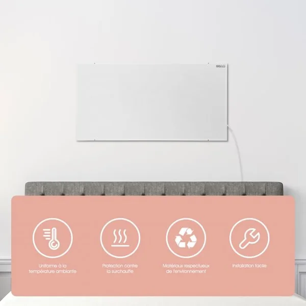 Radiateur Électrique Mural 700 W Chauffage Électrique à Infrarouge Protection Contre Surchauffe122x1,5x62cm Blanc