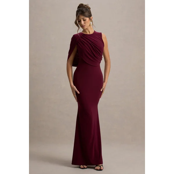 Rae | Robe longue bordeaux avec manche cape unique