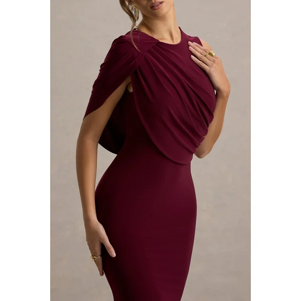 Rae | Robe longue bordeaux avec manche cape unique