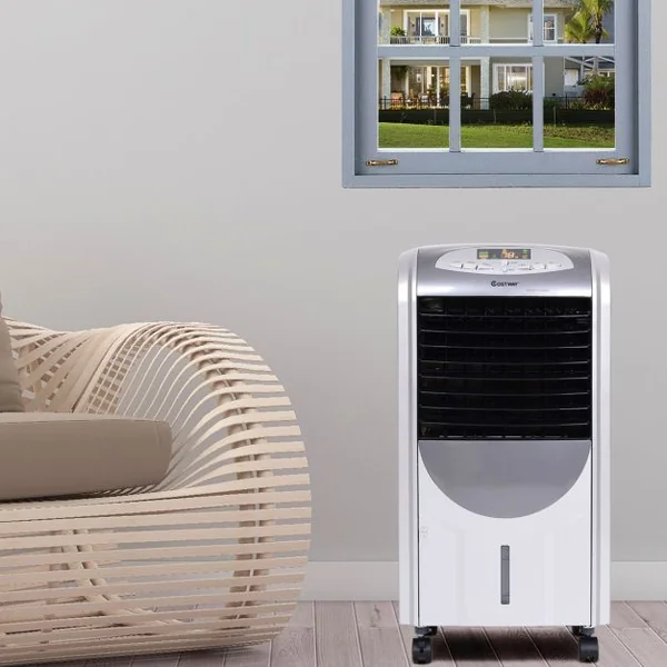 Rafraîchisseur d'Air avec Chauffage avec Télécommande 3 Vitesses Variables Minuterie 8H Réservoir d'eau 7L et 2 Conteneurs de Glace