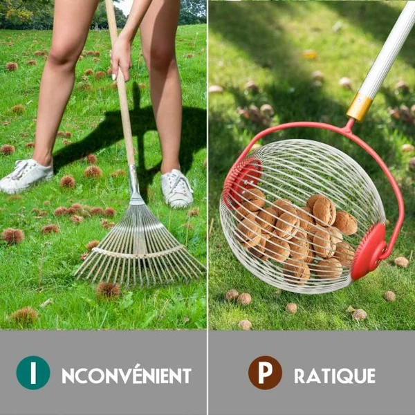 Ramasseur de Noix avec Tige Télescopique 70-128CM en Aluminium et Panier de Collecteur en Acier pour Les Noix Pacanes Pruneaux Golf