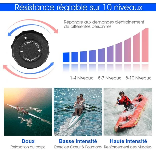 Rameur d'Appartement Pliable à Résistance 10 Niveaux Ecran Lcd Capacité 120kg Musculation Des Bras Cardio-Training Noir