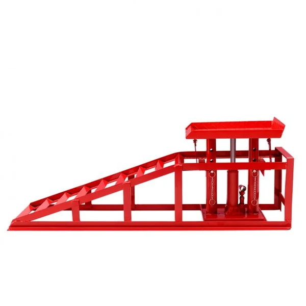 Rampe de Levage Véhicule Vérin Hydraulique Système anti-basculement Hauteur Réglable de 265 à 370 mm 1 Tonne Rouge
