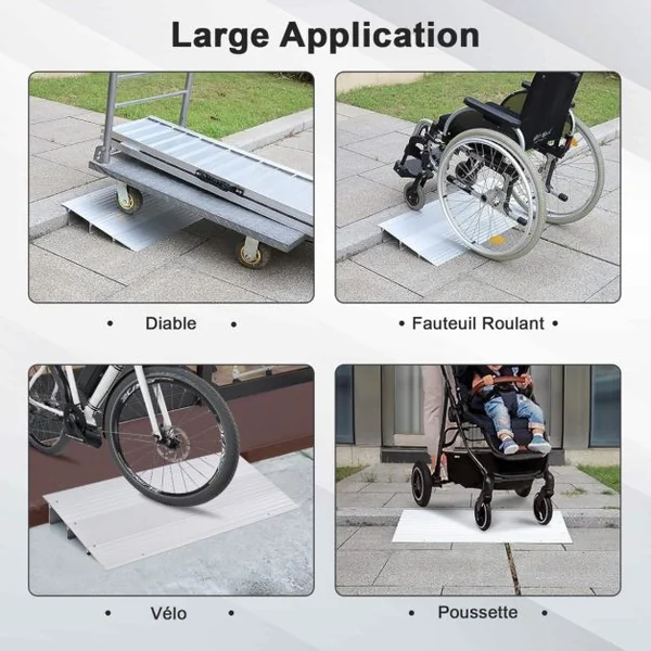 Rampe de Seuil de Porte de 8,5cm avec Hauteur Réglable en Aluminium Antidérapante Charge 317KG pour Fauteuils Roulants
