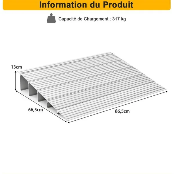 Rampe de Seuil d’Entrée de 13CM Démontable en 5 Sections Antidérapante et Robuste en Aluminium Capacité 317 KG 86,5 x 66,5 x 13cm