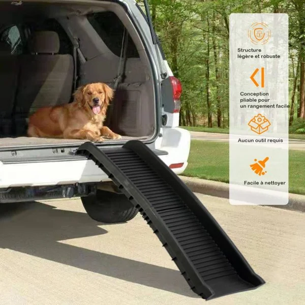 Rampe pour Animaux Pliable 155x40,5CM en Plastique Surface Antidérapante Support Jusqu’à 75KG Noir