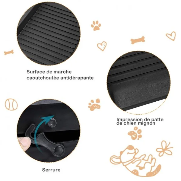 Rampe pour Animaux Pliable 155x40,5CM en Plastique Surface Antidérapante Support Jusqu’à 75KG Noir