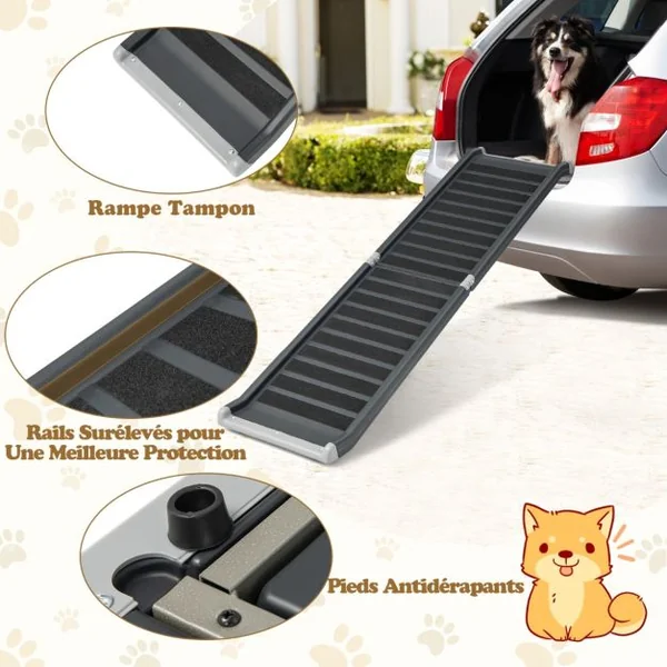 Rampe pour Chien Pliable avec Cadre en Métal Charge 60KG Escalier Pour Animaux Antidérapante avec Verrouillage pour Voiture