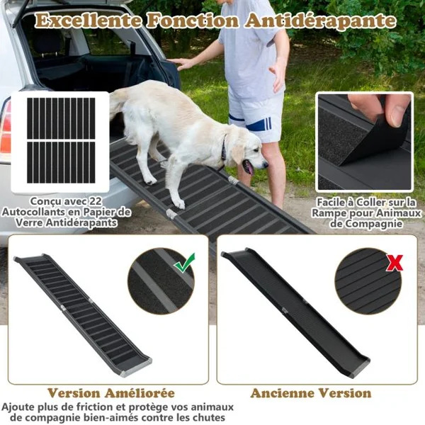 Rampe pour Chien Pliable avec Cadre en Métal Charge 60KG Escalier Pour Animaux Antidérapante avec Verrouillage pour Voiture