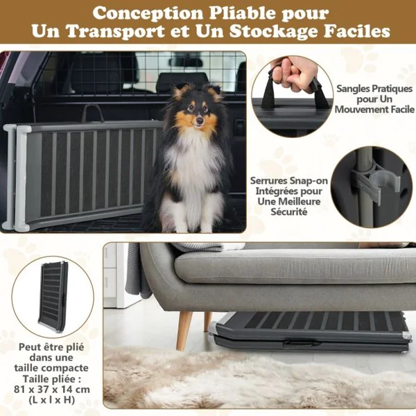 Rampe pour Chien Pliable avec Cadre en Métal Charge 60KG Escalier Pour Animaux Antidérapante avec Verrouillage pour Voiture