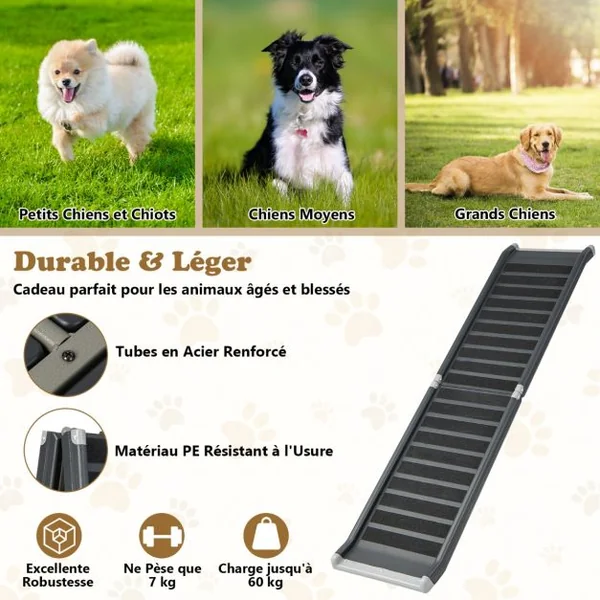 Rampe pour Chien Pliable avec Cadre en Métal Charge 60KG Escalier Pour Animaux Antidérapante avec Verrouillage pour Voiture