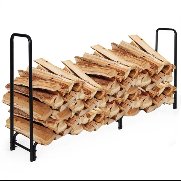 Range Bûche en Métal 245x36x122,5cm Porte-bûches Pieds Surélevés Charge Max 500KG Abri Bûche Rangement Bois pour Jardin Poêle Brasero Noir
