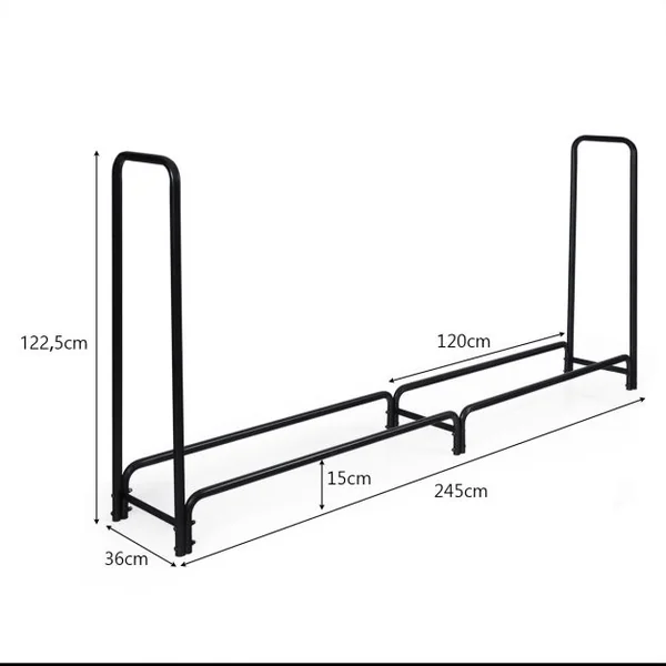 Range Bûche en Métal 245x36x122,5cm Porte-bûches Pieds Surélevés Charge Max 500KG Abri Bûche Rangement Bois pour Jardin Poêle Brasero Noir