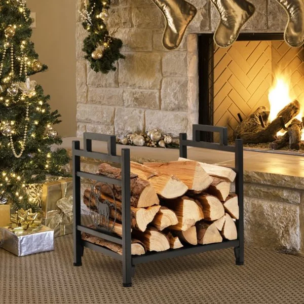 Range Bûche Intérieur, Porte-Bûches Métal Charge 30 kg pour Rangement Bois Intérieur Porte Bûche Cheminée pour Poêle Foyer Motif d'Élan 46 x 33 x 46 cm