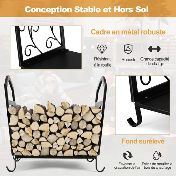 Range Bûche Intérieur Porte-Bûches Métal Charge 60 kg pour Rangement Bois Intérieur Porte Bûche Cheminée 43 x 40 x 32 cm