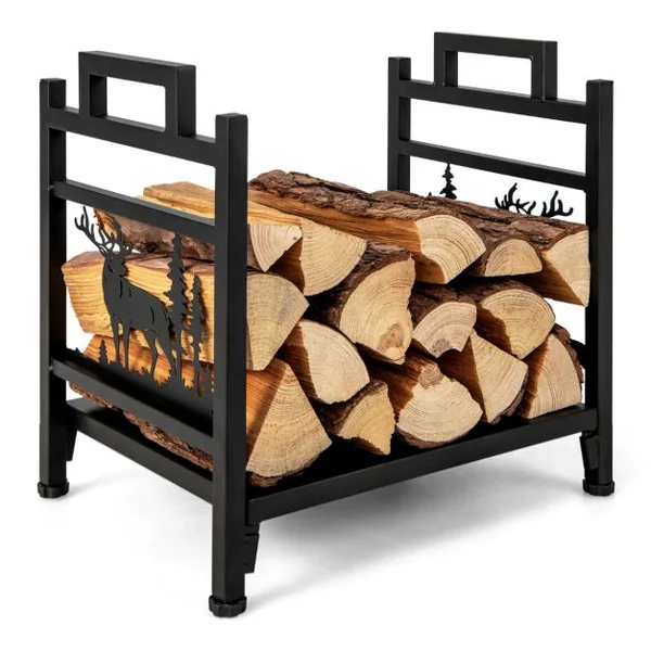 Range Bûche Intérieur Porte-Bûches Métal Charge 60 kg pour Rangement Bois Intérieur Porte Bûche Cheminée pour Poêl Foyer 46 x 34 x 45 cm