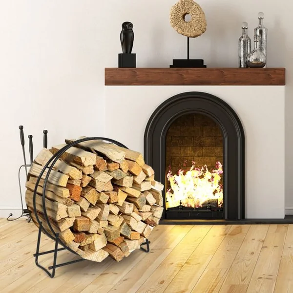 Range-bûches 102 CM Support Tubulaire Métallique Robuste pour Bois de Chauffage Montage Facile Range-bûches pour Patio Noir